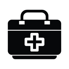 Obraz premium Medical first aid kit silhouette icon for emergency health and safety isolated on white background