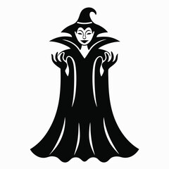 Silhouette of a Witch in a Pointed Hat and Gown black