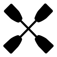 Two crossed black rowing oars creating an X on white background