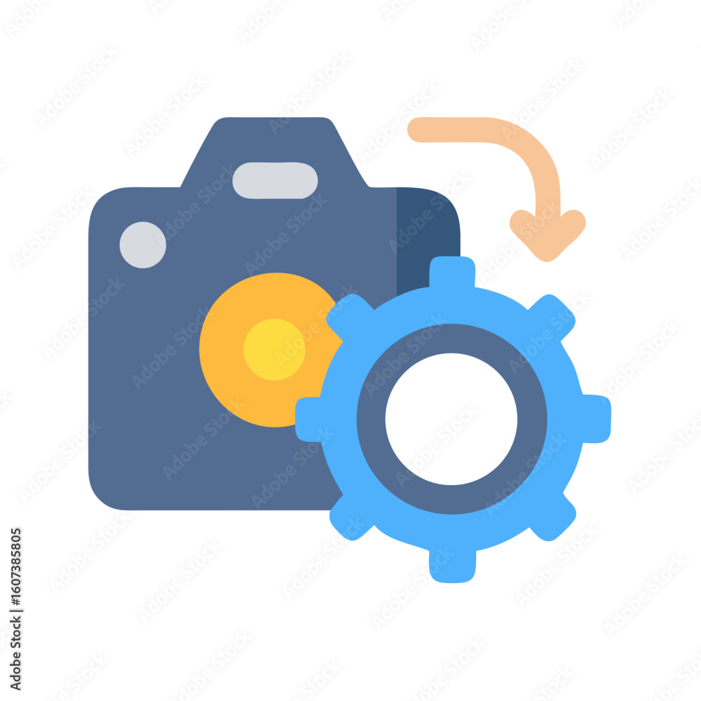Poster camera settings optimization icon, representing photography adjustments and workflow