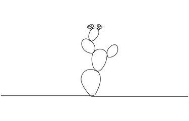 Continuous one line drawing of Cactus. Single line drawing illustration of tropical thorny cactus plant. Botanical plant concept vector art, Cactus in single line draw illustration. Editable stroke.