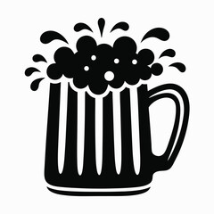 Stylized Black Beer Mug Illustration with Foamy Head and Bubbles