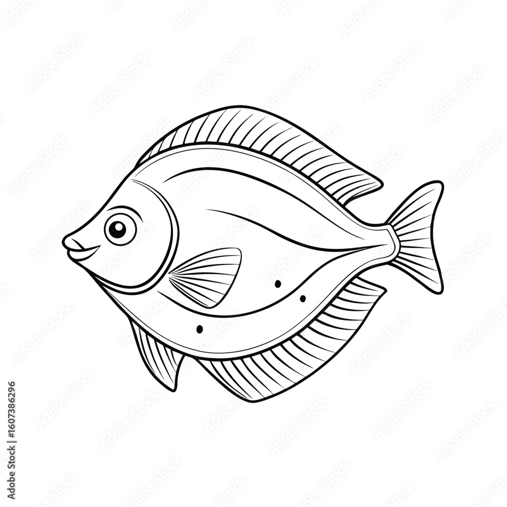 Poster outline of a flounder fish in a simple vector illustration isolated on white background
