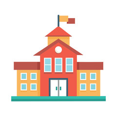 Fototapeta premium Flat style school building icon with a national flag isolated on white background