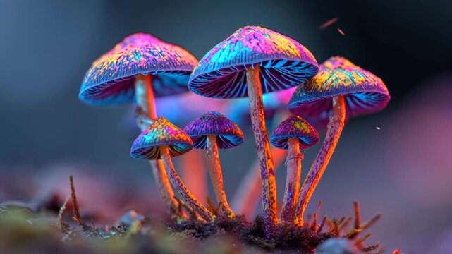 Magic Mushrooms, bunte halluzinogene Pilze, Generative AI