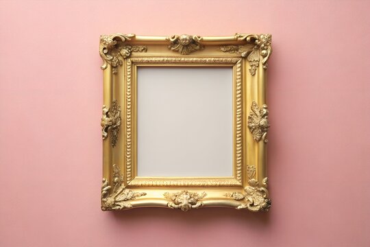 Ornate gold frame on a pink wall perfect for displaying artwork