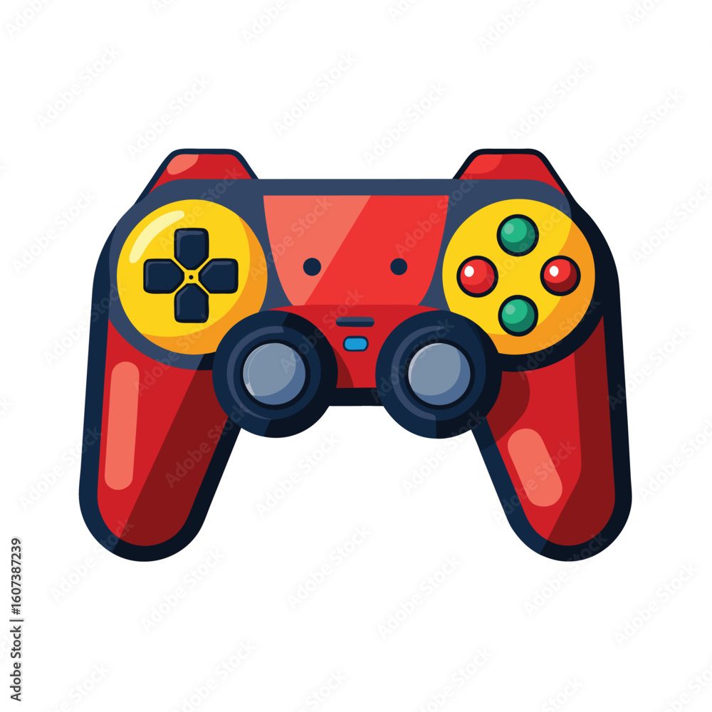 Poster classic video game controller with buttons and joystick isolated on white background
