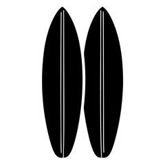 Two minimalist surfboards with a black background and white racing stripes