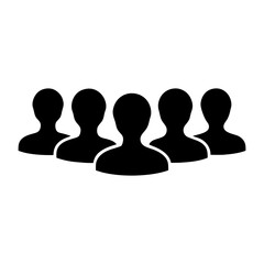 A group of five stylized person silhouettes, suggesting a crowd or team