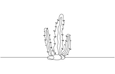 Continuous one line drawing of Cactus. Single line drawing illustration of tropical thorny cactus plant. Botanical plant concept vector art, Cactus in single line draw illustration. Editable stroke.