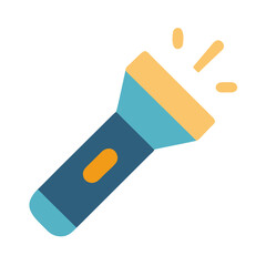 Illuminating cartoon flashlight emitting light rays on dark background