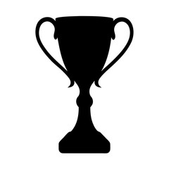A black silhouette of a trophy cup on a white background