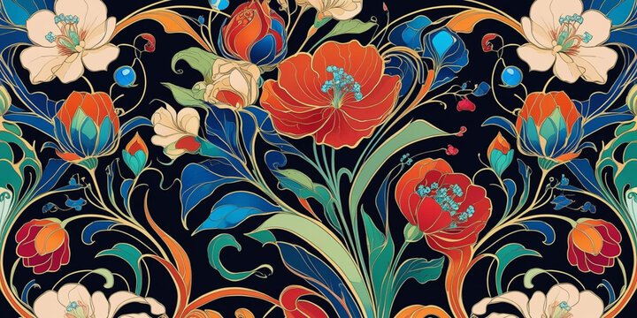 a beautiful art nouveau/Jugendstil flower pattern on a dark background