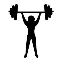 Silhouette of a weightlifter lifting a heavy barbell overhead with great strength