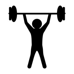 Simple vector image of a stick figure weightlifter holding a barbell overhead