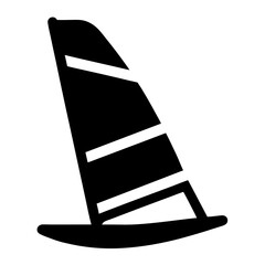 Black silhouette of a windsurfing board and sail on a white background