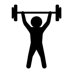 Weightlifter raising barbell overhead, a pictogram for sports and fitness activities