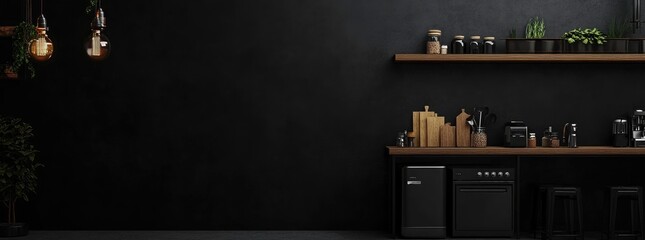Dark, Modern Kitchenette with Wooden Accents