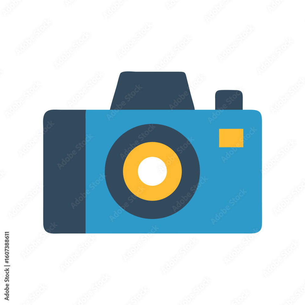 Poster stylized icon of camera with simple shapes and colors