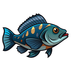 Vibrant grouper fish silhouette illustration aquatic marine life isolated on white background