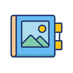 Blue Photo Album With Mountain and Sun Icon Illustration