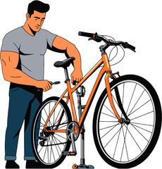 Naklejka premium Man repairing his bicycle with focused.