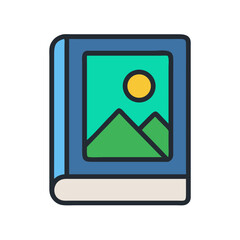 Stylized book with landscape image on the cover art