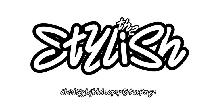 Graffiti brush logo font bold outlined alphabet, freestyle marker lettering, dynamic street art typeface, cool youth branding typography, urban stylish typographic design. Vector typeset.