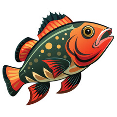 Vibrant grouper fish illustration with detailed scales and fins isolated on white background