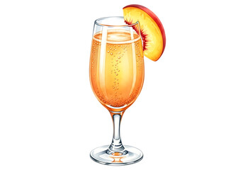 Sparkling peach bellini cocktail illustration isolated against a black background for festive drinks Isolated on Transparent Background