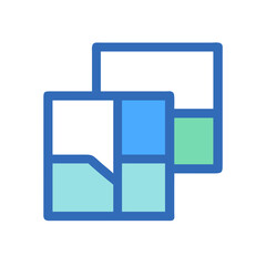 Overlapping tiled square flat design concept with blue palette