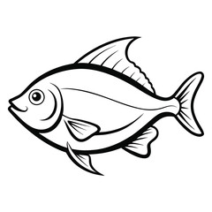 Detailed halibut fish outline illustration for seafood menus and culinary designs isolated on white background