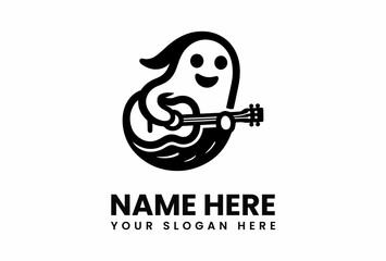 Cheerful Ghost Musician Playing a Ukulele Smiling with Joyful Expression.