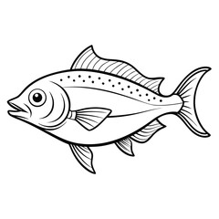 Detailed outline illustration of a halibut fish a marine creature isolated on white background