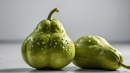 fresh chayote vegetable pear high resolution isolated on white background with soft natural shadow ultra realistic texture healthy organic green squash food photography commercial stock photo clean mi