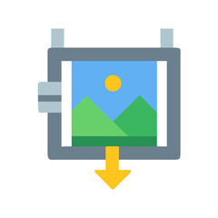 Download Icon with Mountain Landscape and Arrow Pointer