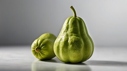 fresh chayote vegetable pear high resolution isolated on white background with soft natural shadow ultra realistic texture healthy organic green squash food photography commercial stock photo clean mi