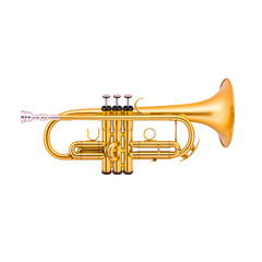 Fototapeta premium Golden Trumpet Musical Instrument isolated on transparent background.