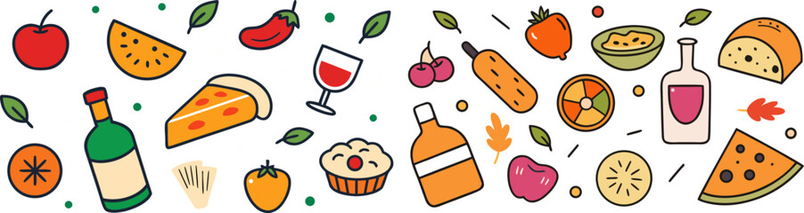 Autumn Harvest:  Cheerful Line Art Food and Drink Collection,  Perfect for Fall Branding.