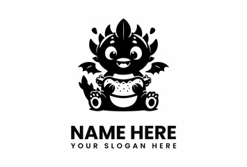 Cute Black Dragon Character Holding a Treat.