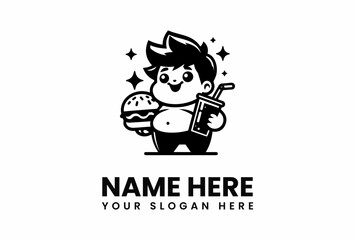 Cute Cartoon Character Holding Food and Drink.