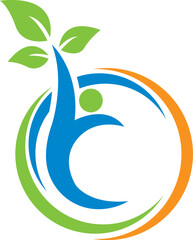 Nature Wellness Design Concept Leaf and Human Icon Vector Logo