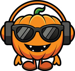 Cool pumpkin wearing headphones and sunglasses halloween character