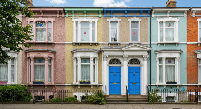 Colorful Victorian Terraced Houses in London.