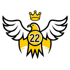 Majestic golden eagle emblem with crown and number twenty two on black background