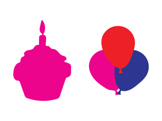 Festive Birthday Cupcake and Balloons Silhouette