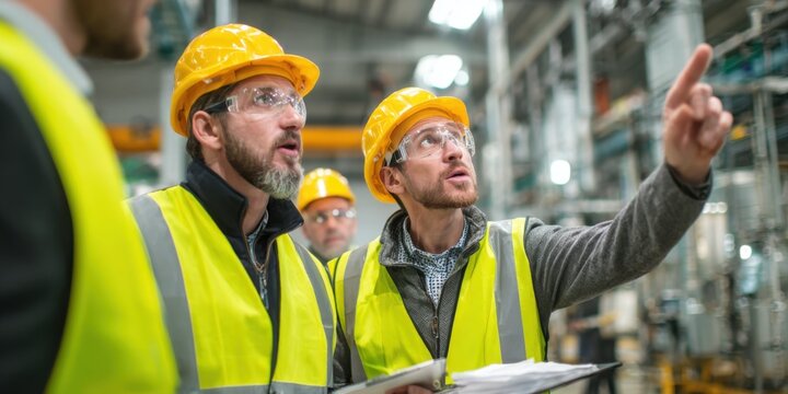 Safety engineers assessing hazards and risks at advanced manufacturing site
