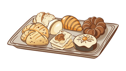 A delicious assortment of baked goods presented on a rectangular tray