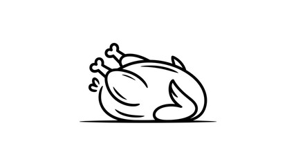 Obraz premium Roasted Chicken: Simple Line Art Illustration, Thanksgiving, Food Icon, Menu Graphic, Black and White Design