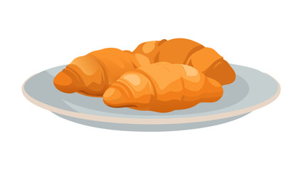 Three golden croissants artfully arranged on a light blue plate